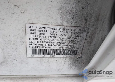 2006 Acura Tsx z USA, uszkodzony, nr VIN JH4CL96806C032216